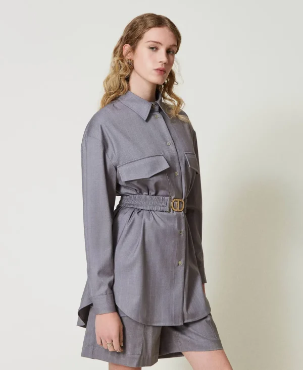 TWINSET Milano Maxi Camicia Gessata Con Cintura | Bluse E Camicie