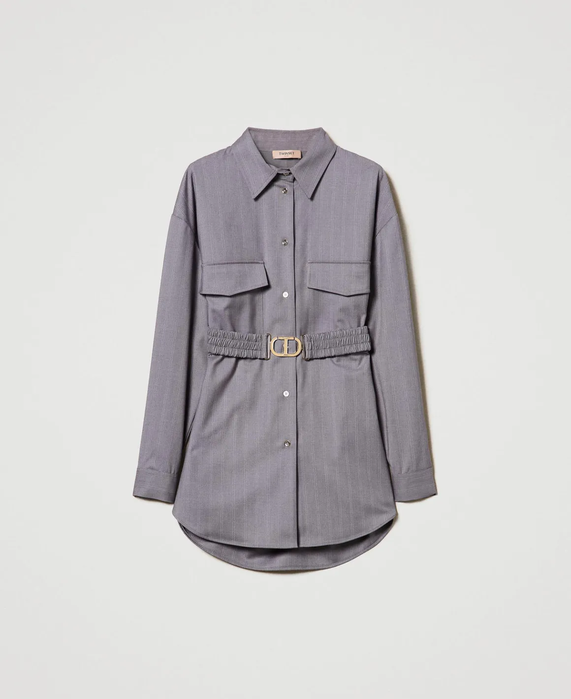 TWINSET Milano Maxi Camicia Gessata Con Cintura | Bluse E Camicie
