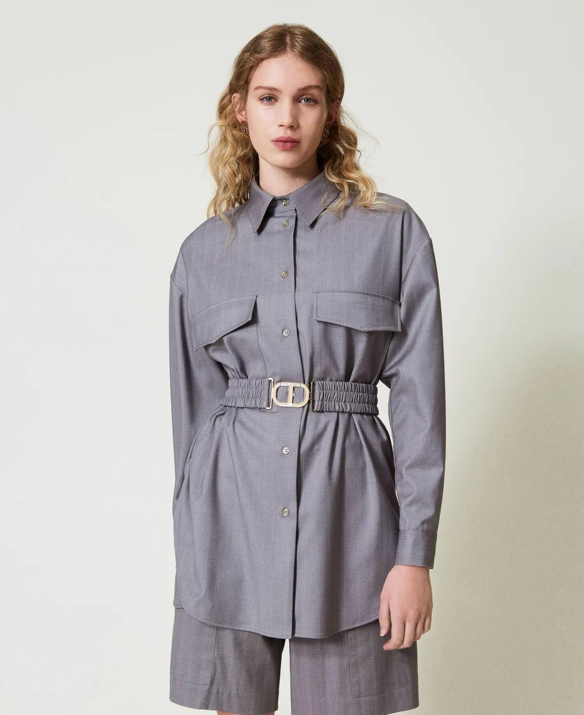 TWINSET Milano Maxi Camicia Gessata Con Cintura | Bluse E Camicie