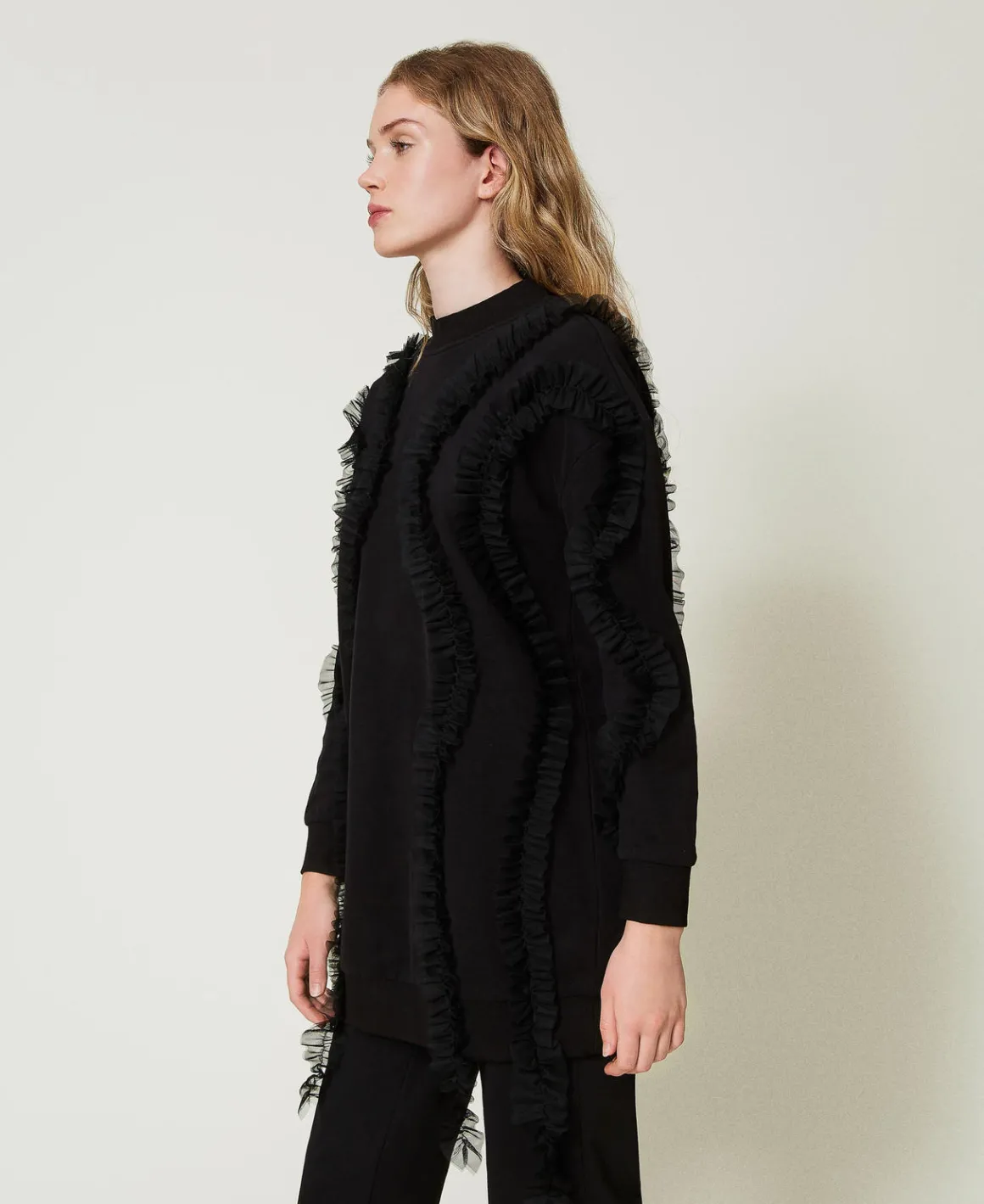TWINSET Milano Maxi Felpa Con Volant In Tulle | Felpe
