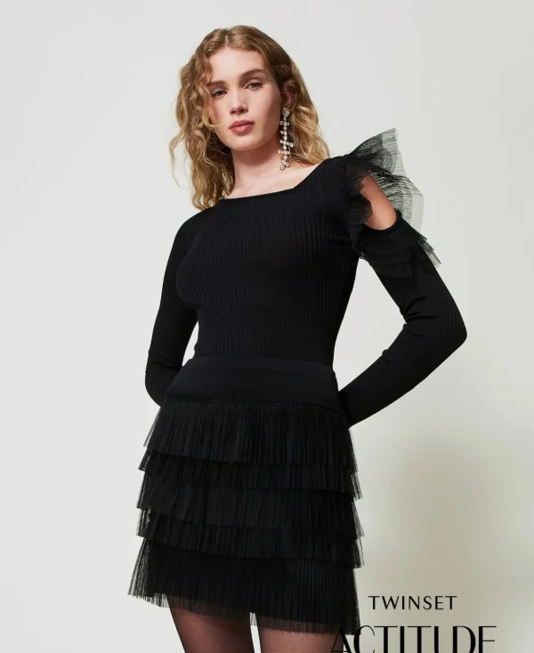 TWINSET Milano Minigonna In Maglia Con Balze In Tulle | Gonne