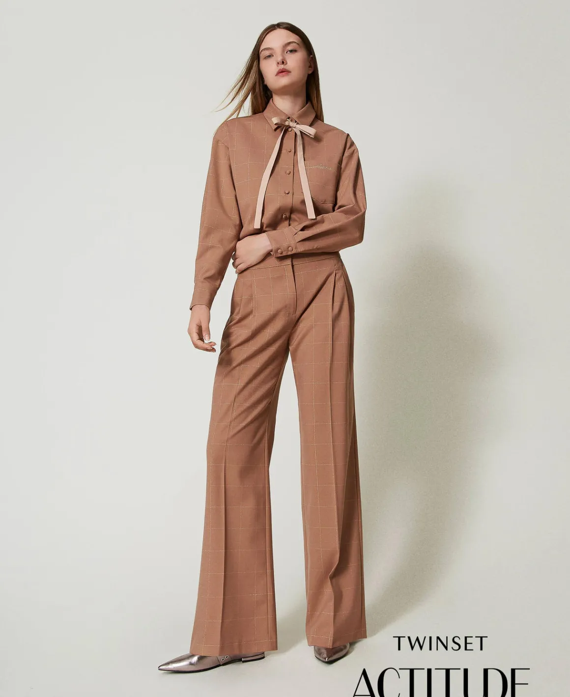 TWINSET Milano Pantaloni A Palazzo Check Con Lurex | Pantaloni Ampi E A Palazzo