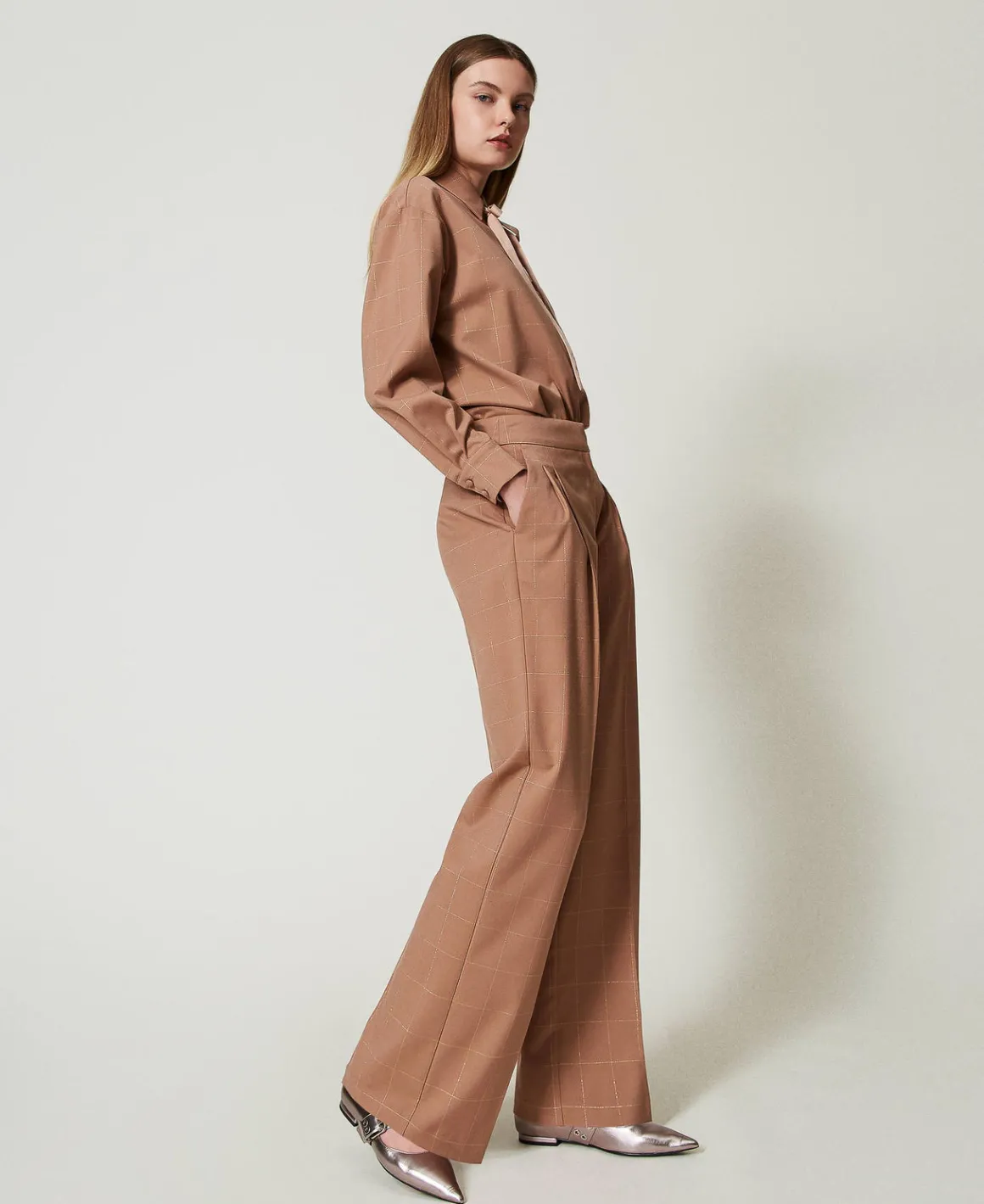 TWINSET Milano Pantaloni A Palazzo Check Con Lurex | Pantaloni Ampi E A Palazzo