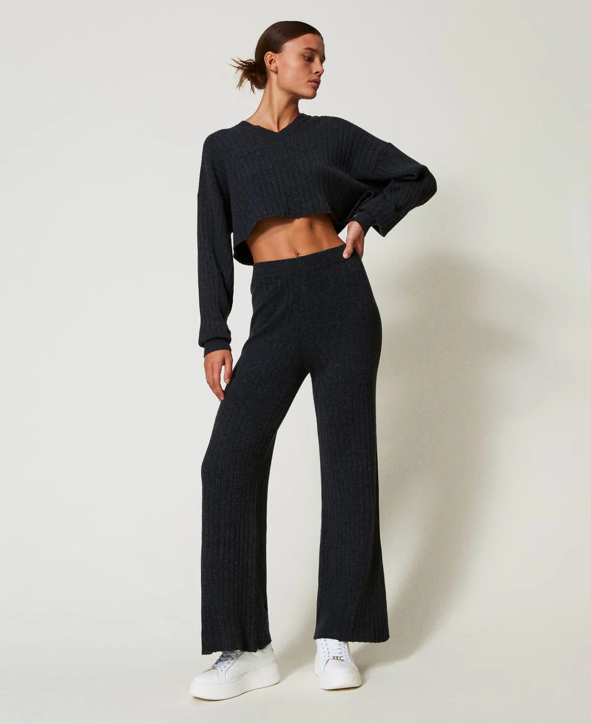 TWINSET Milano Pantaloni A Palazzo In Maglia Misto Lana | Pantaloni Ampi E A Palazzo