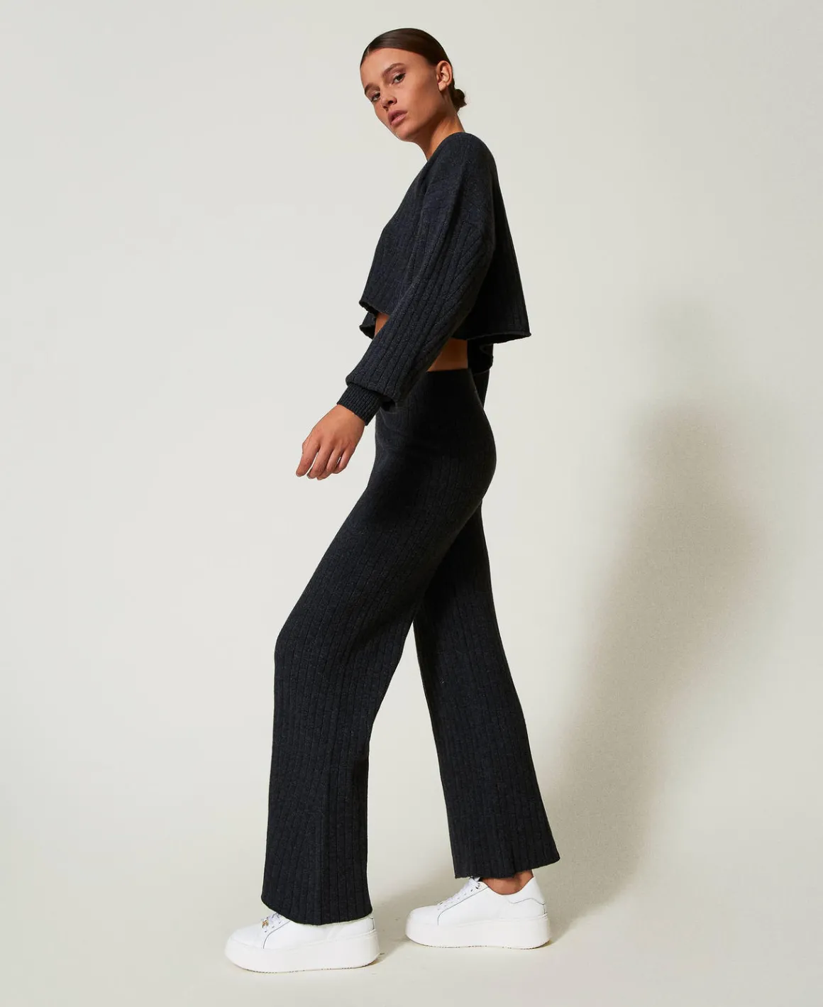 TWINSET Milano Pantaloni A Palazzo In Maglia Misto Lana | Pantaloni Ampi E A Palazzo
