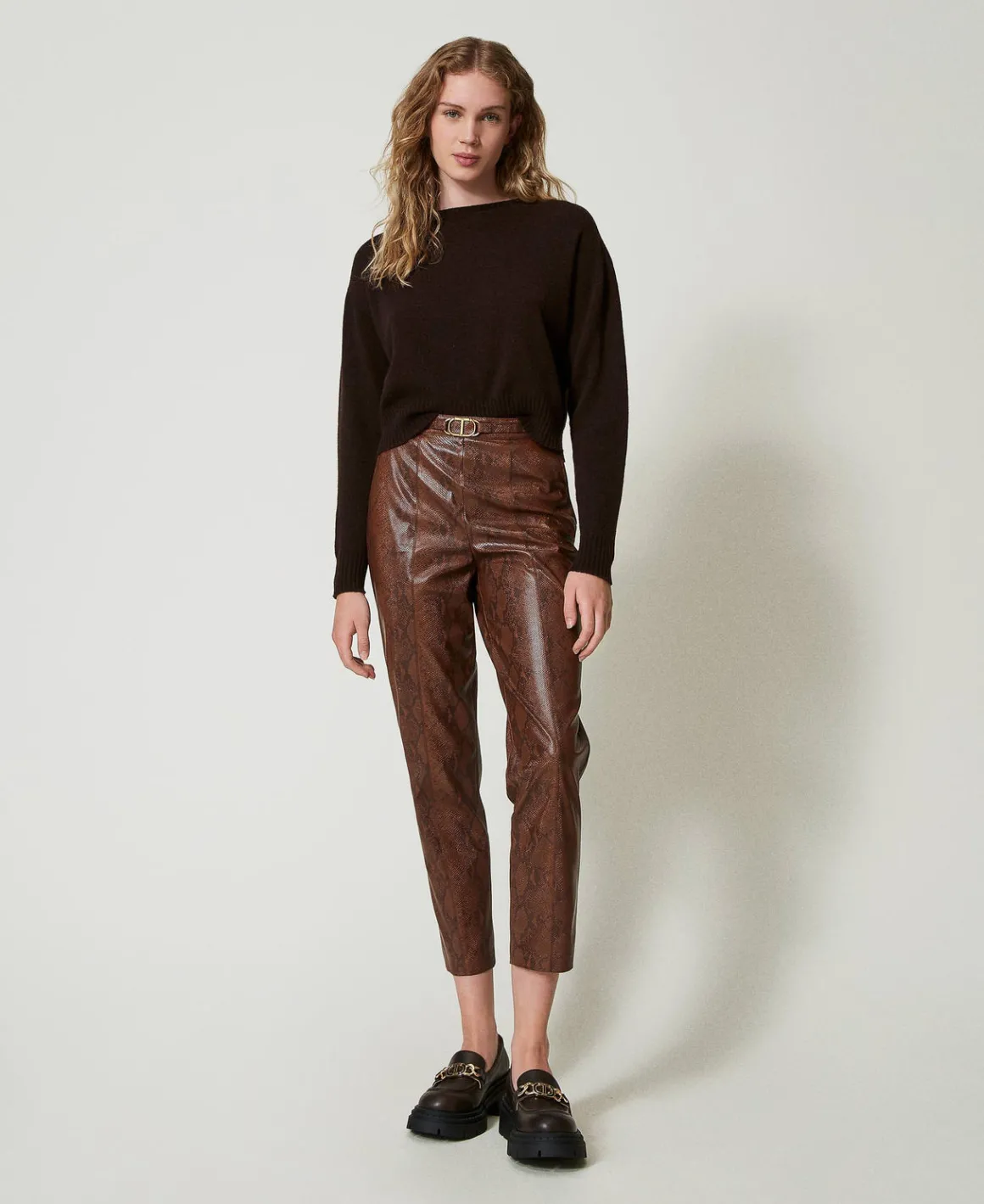 TWINSET Milano Pantaloni A Sigaretta Effetto Pelle Lizard | Pantaloni Dritti E A Sigaretta