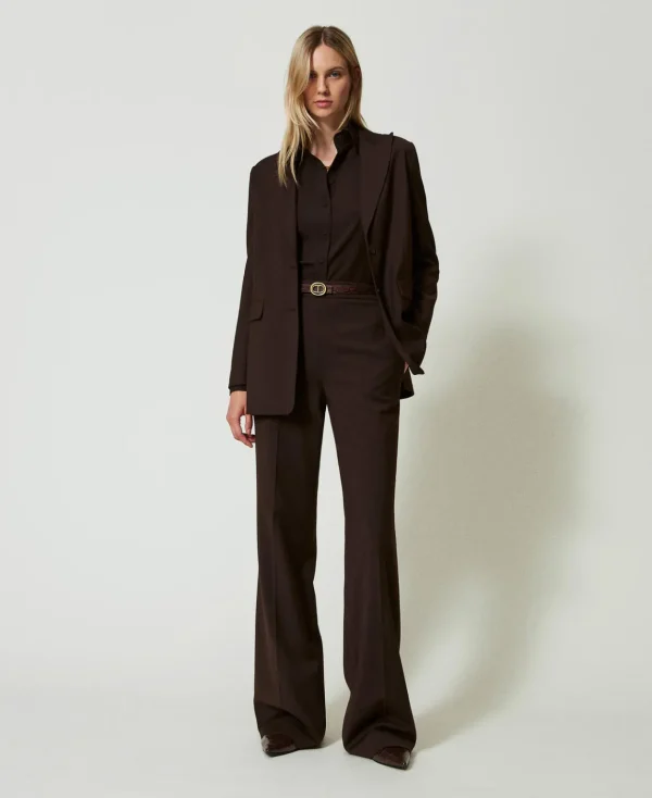 TWINSET Milano Pantaloni A Vita Alta In Lana Stretch | Pantaloni Eleganti | Pantaloni Dritti E A Sigaretta