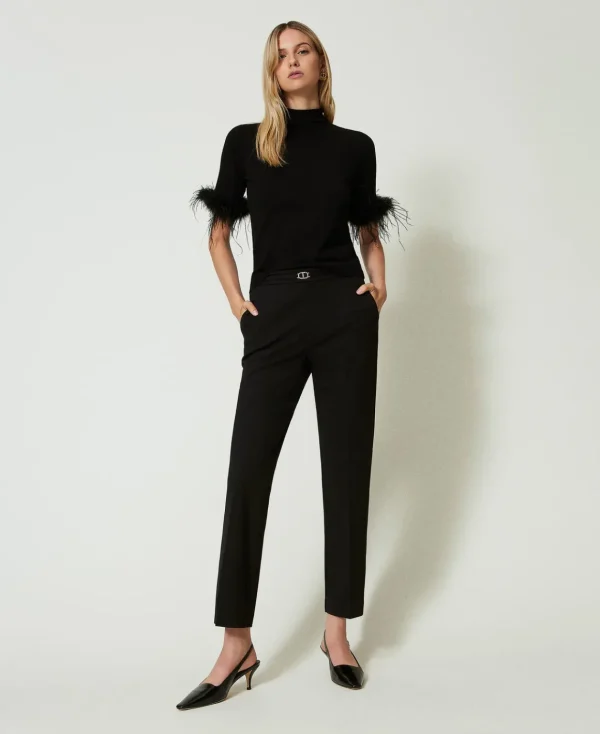 TWINSET Milano Pantaloni Con Cinturino Oval T E Piega | Pantaloni Eleganti | Pantaloni Dritti E A Sigaretta