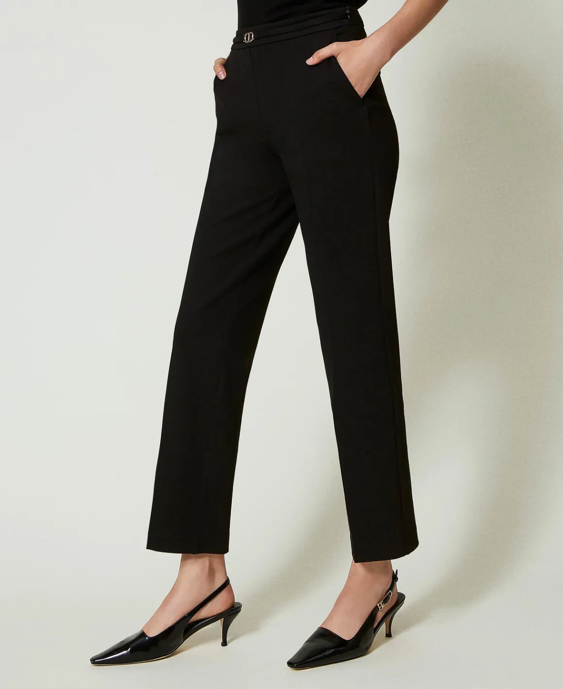 TWINSET Milano Pantaloni Con Cinturino Oval T E Piega | Pantaloni Eleganti | Pantaloni Dritti E A Sigaretta