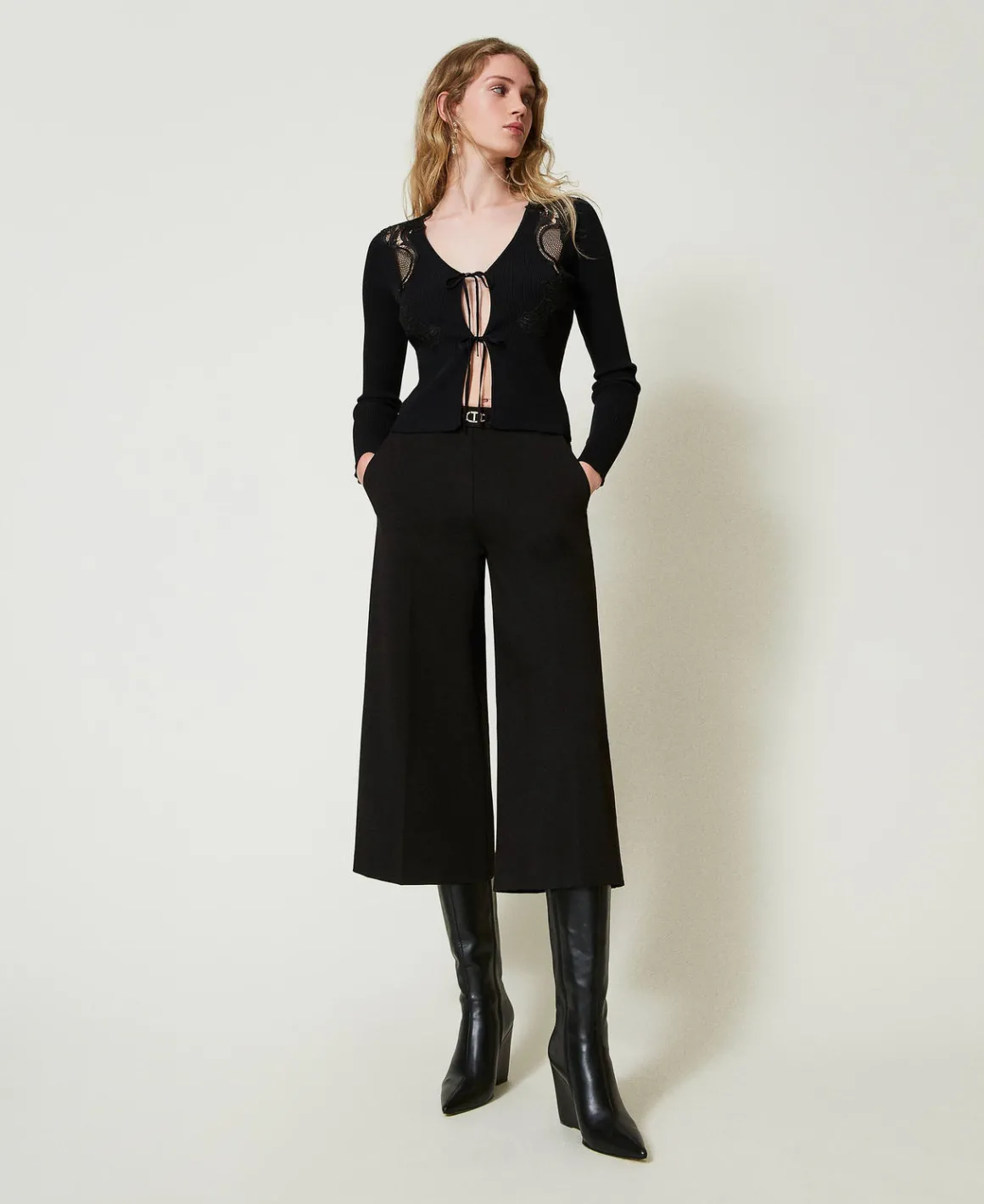 TWINSET Milano Pantaloni Cropped Con Cinturino Oval T | Pantaloni Ampi E A Palazzo