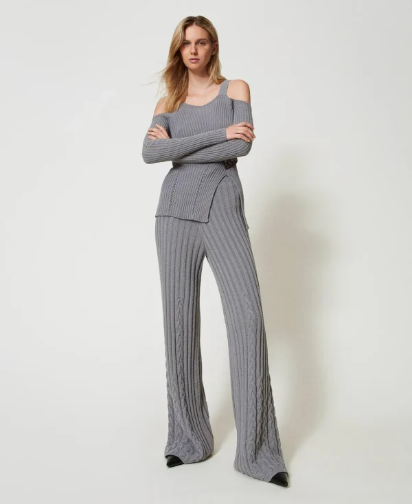 TWINSET Milano Pantaloni Flare In Filato Treeblend Con Trecce | Pantaloni Flare