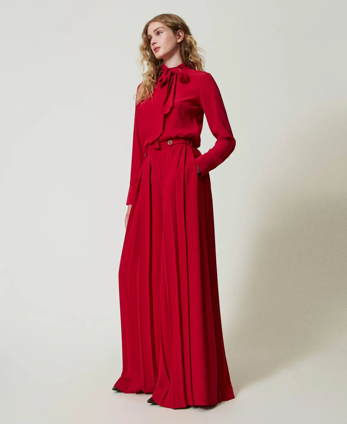 TWINSET Milano Pantaloni In Crêpe Plissé Con Bottoni | Pantaloni Eleganti | Pantaloni Ampi E A Palazzo