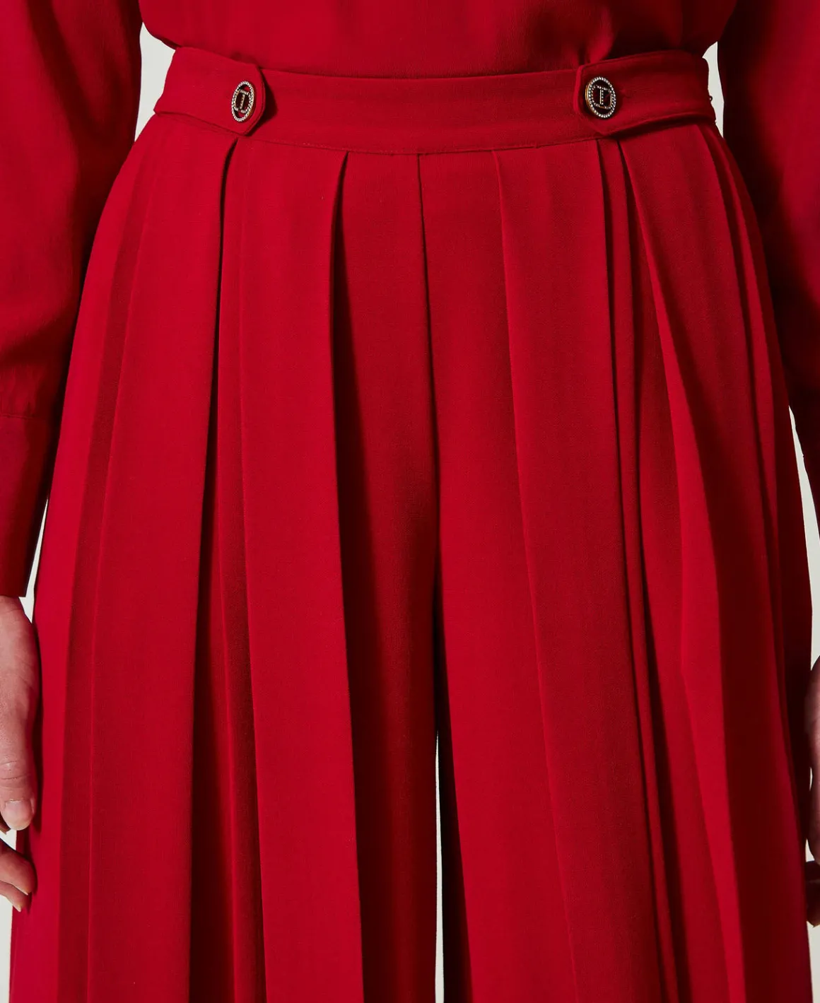 TWINSET Milano Pantaloni In Crêpe Plissé Con Bottoni | Pantaloni Eleganti | Pantaloni Ampi E A Palazzo