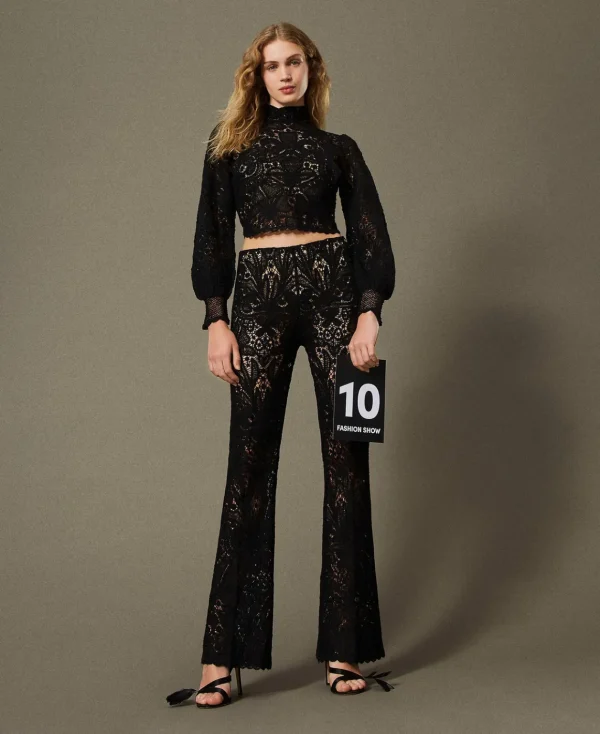 TWINSET Milano Pantaloni In Maglia Crochet A Fiori | Pantaloni Eleganti | Pantaloni Dritti E A Sigaretta