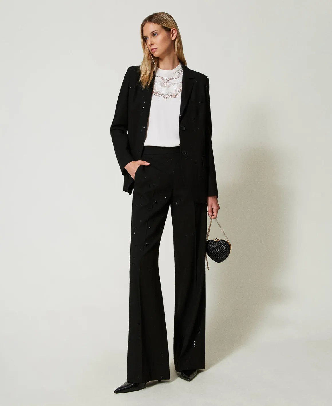 TWINSET Milano Pantaloni In Panno Con Paillettes | Pantaloni Eleganti | Pantaloni Ampi E A Palazzo