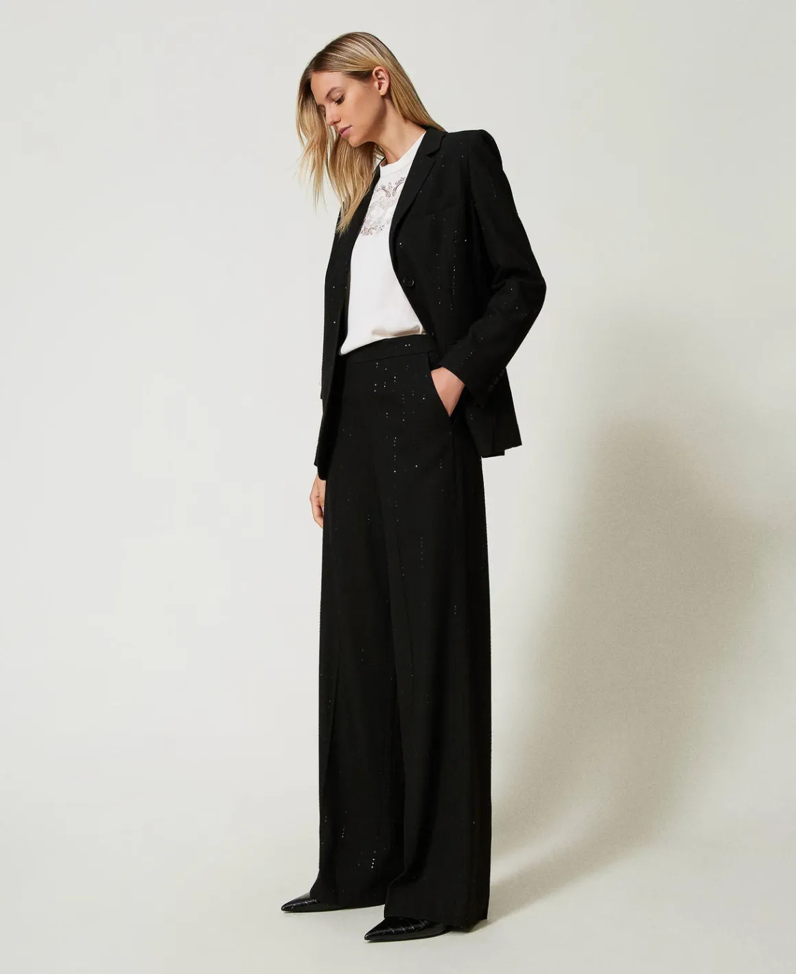 TWINSET Milano Pantaloni In Panno Con Paillettes | Pantaloni Eleganti | Pantaloni Ampi E A Palazzo