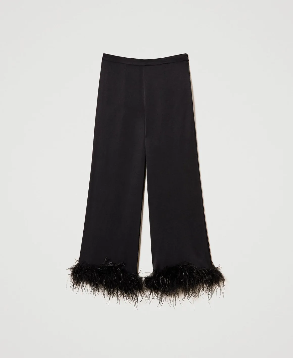 TWINSET Milano Pantaloni In Raso Con Piume | Pantaloni Eleganti | Pantaloni Dritti E A Sigaretta