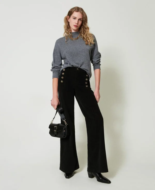 TWINSET Milano Pantaloni In Velluto Con Bottoni | Pantaloni Eleganti | Pantaloni Ampi E A Palazzo