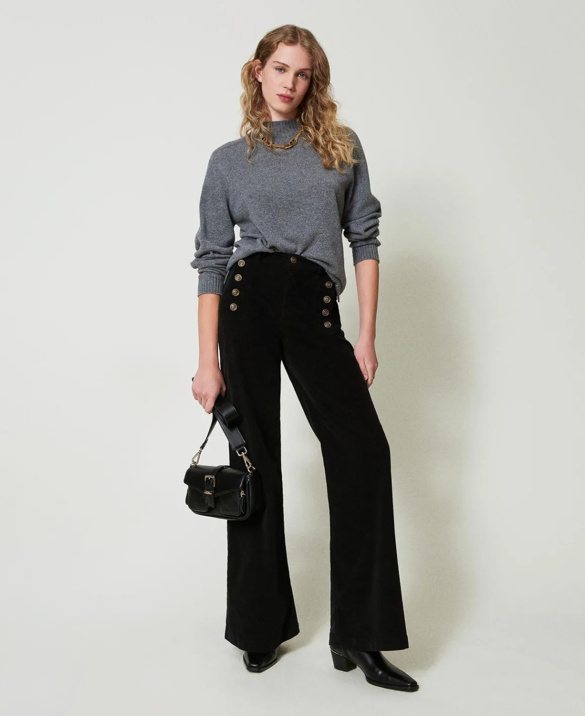 TWINSET Milano Pantaloni In Velluto Con Bottoni | Pantaloni Eleganti | Pantaloni Ampi E A Palazzo