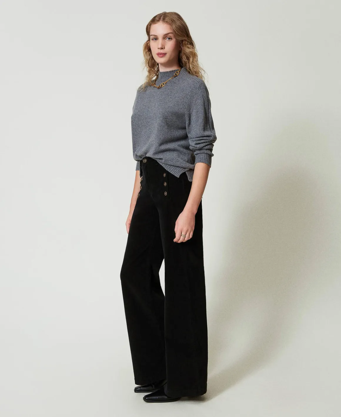 TWINSET Milano Pantaloni In Velluto Con Bottoni | Pantaloni Eleganti | Pantaloni Ampi E A Palazzo