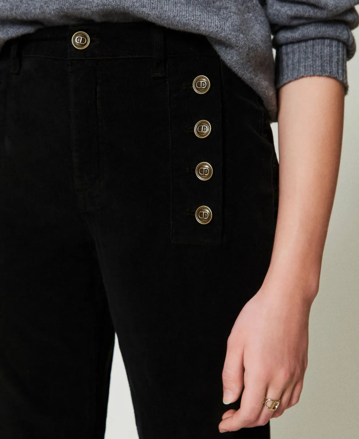 TWINSET Milano Pantaloni In Velluto Con Bottoni | Pantaloni Eleganti | Pantaloni Ampi E A Palazzo