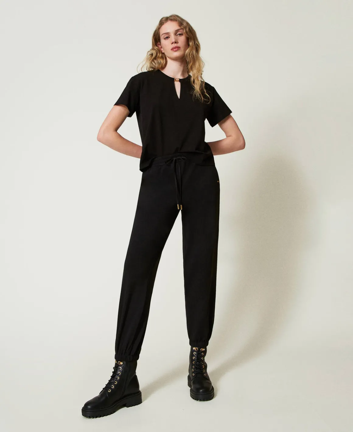 TWINSET Milano Pantaloni Joggers In Felpa Con Raso | Pantaloni Jogging