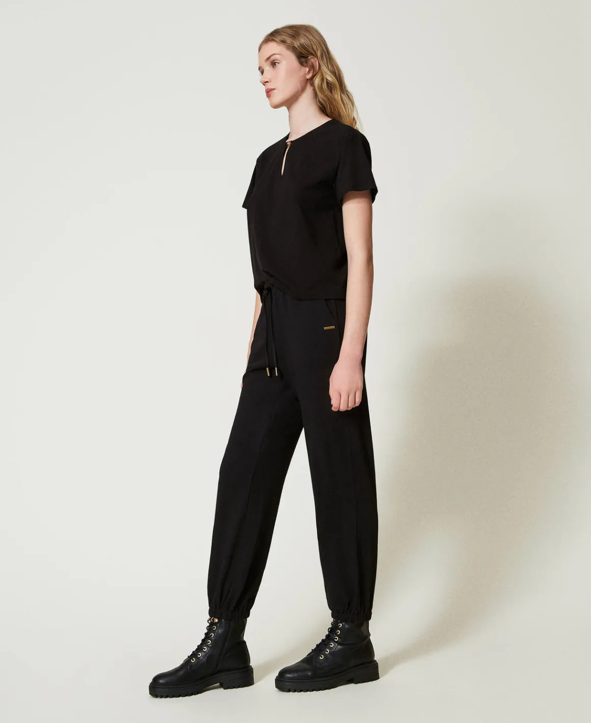 TWINSET Milano Pantaloni Joggers In Felpa Con Raso | Pantaloni Jogging