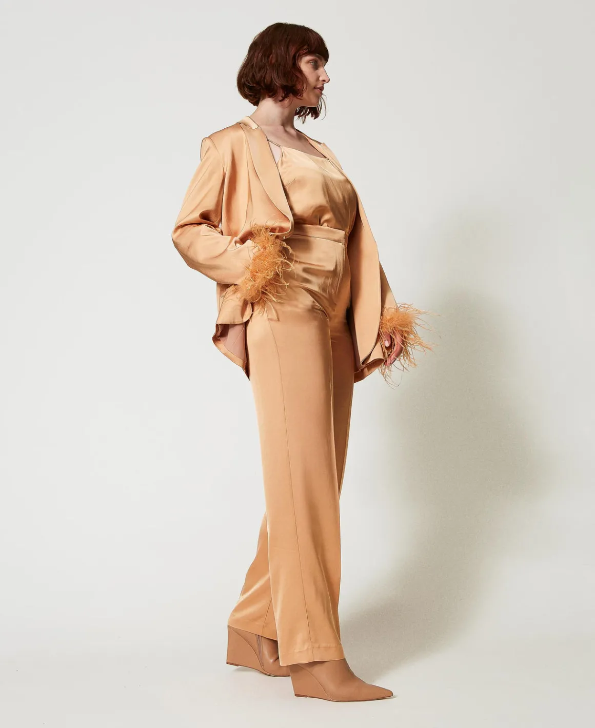 TWINSET Milano Pantaloni Straight Leg In Raso | Pantaloni Eleganti | Pantaloni Dritti E A Sigaretta