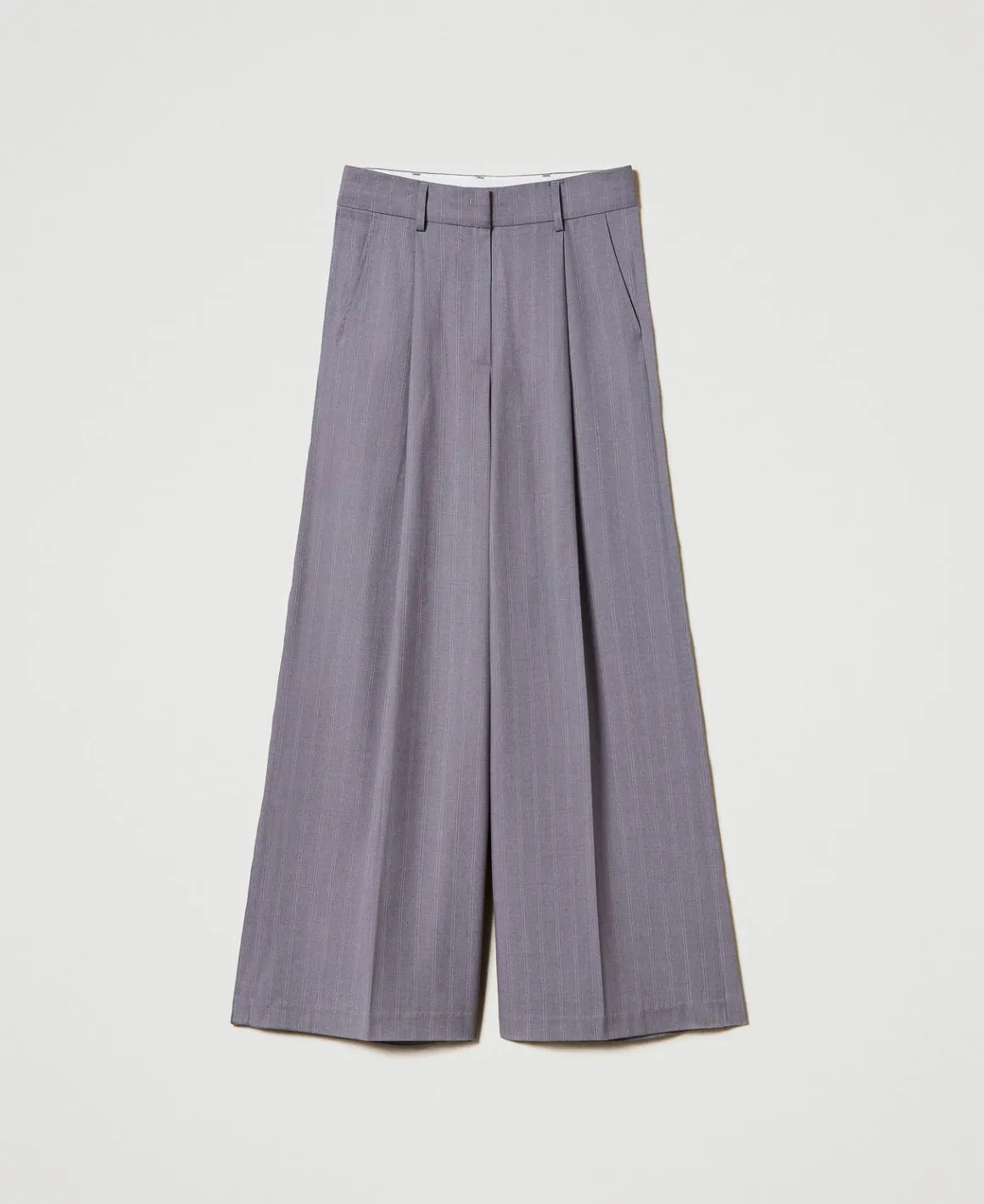 TWINSET Milano Pantaloni Wide Leg Gessati Con Risvolto | Pantaloni Eleganti | Pantaloni Ampi E A Palazzo