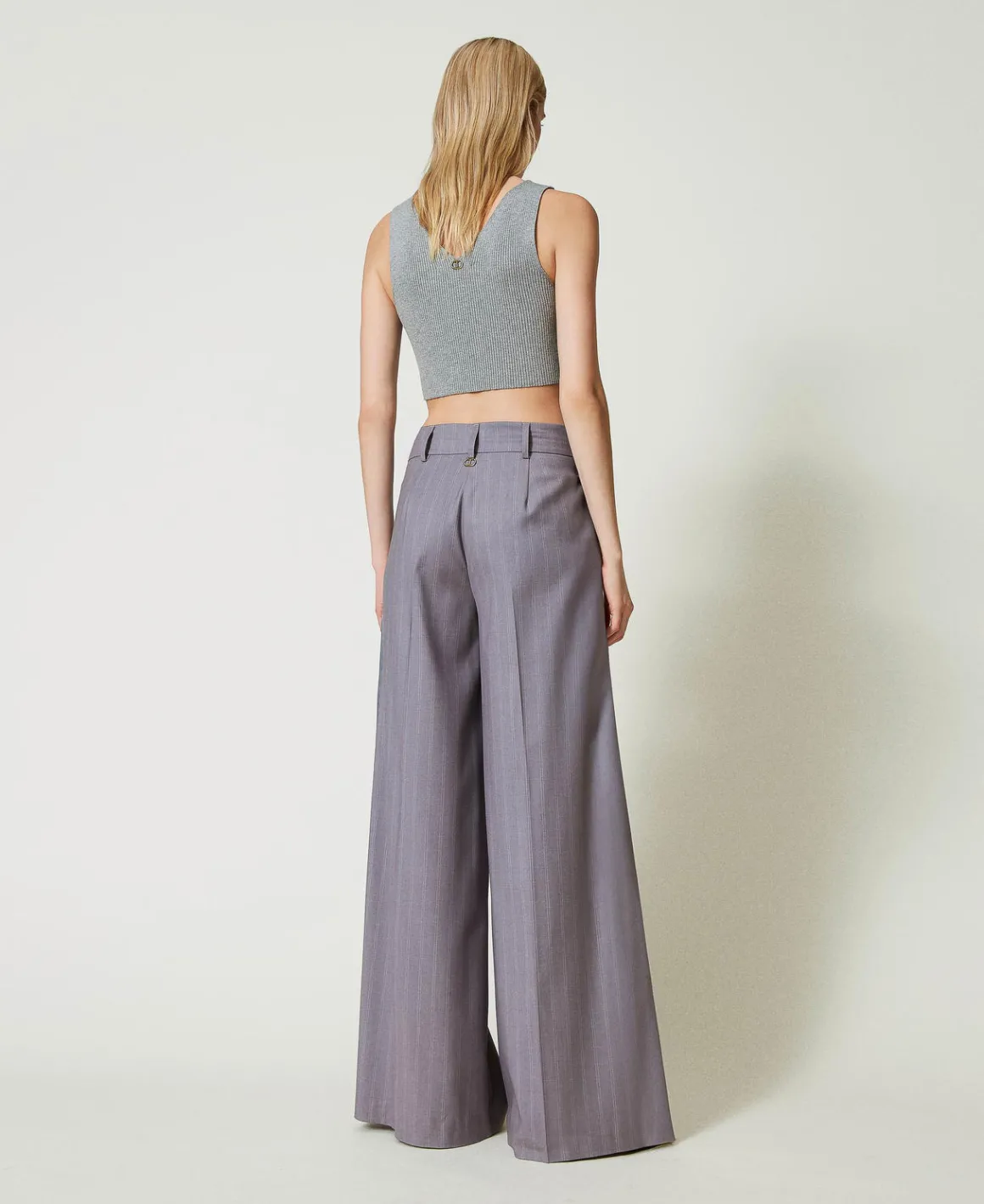 TWINSET Milano Pantaloni Wide Leg Gessati Con Risvolto | Pantaloni Eleganti | Pantaloni Ampi E A Palazzo