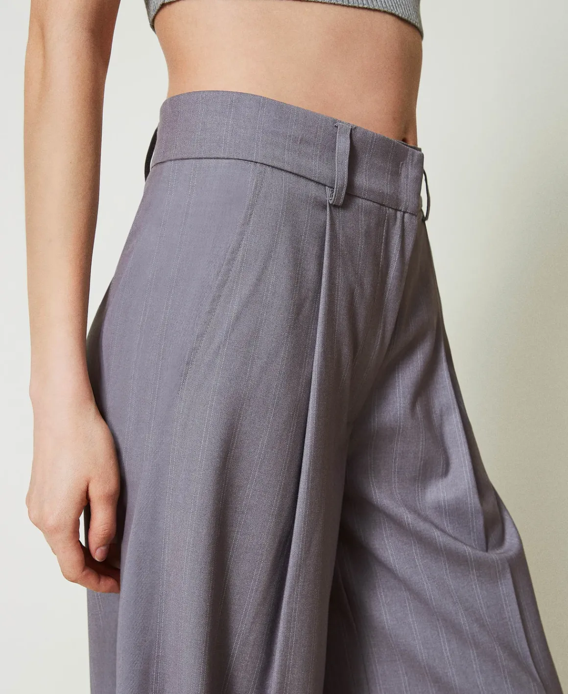 TWINSET Milano Pantaloni Wide Leg Gessati Con Risvolto | Pantaloni Eleganti | Pantaloni Ampi E A Palazzo