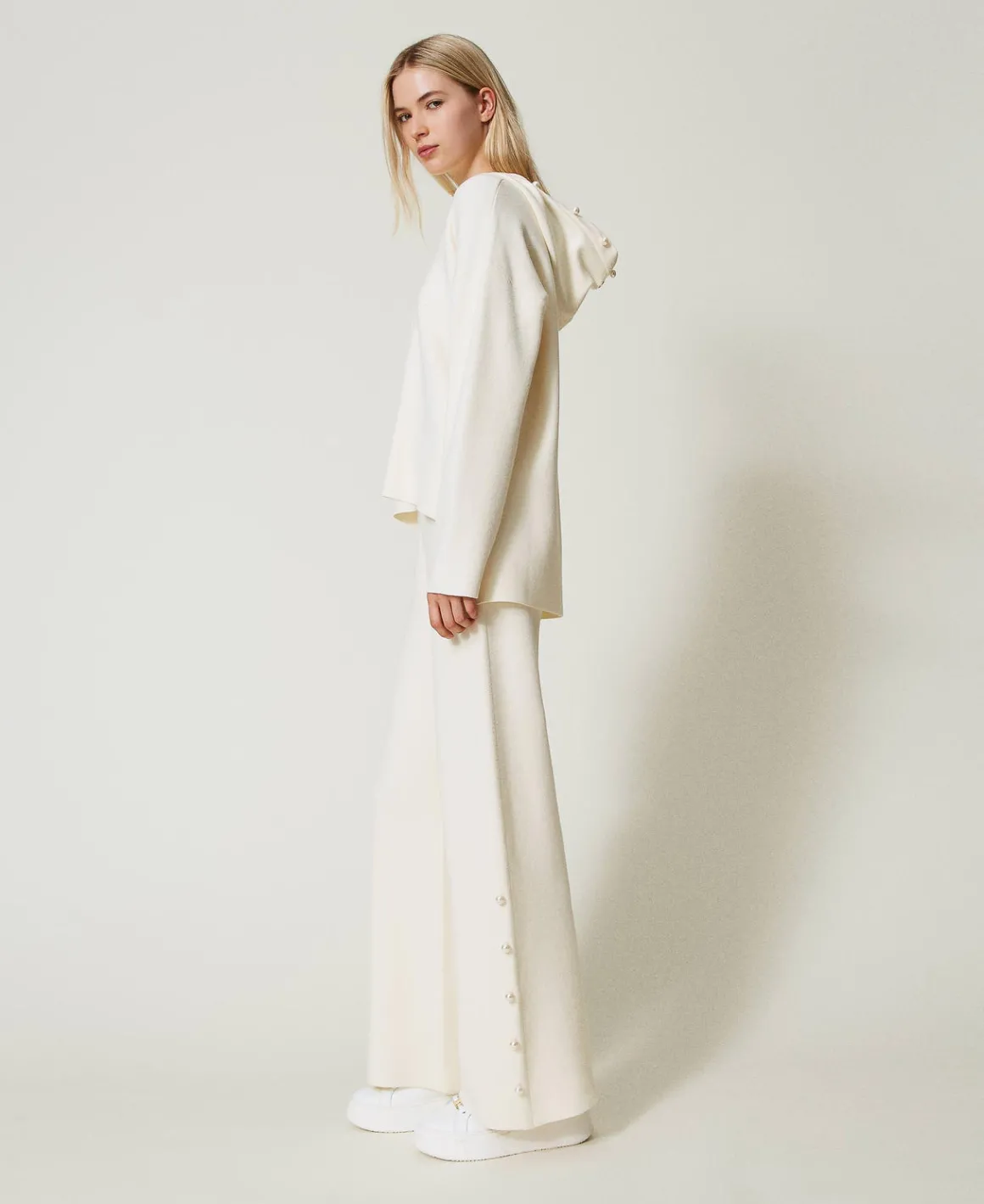 TWINSET Milano Pantaloni Wide Leg In Maglia Con Perle | Pantaloni Ampi E A Palazzo