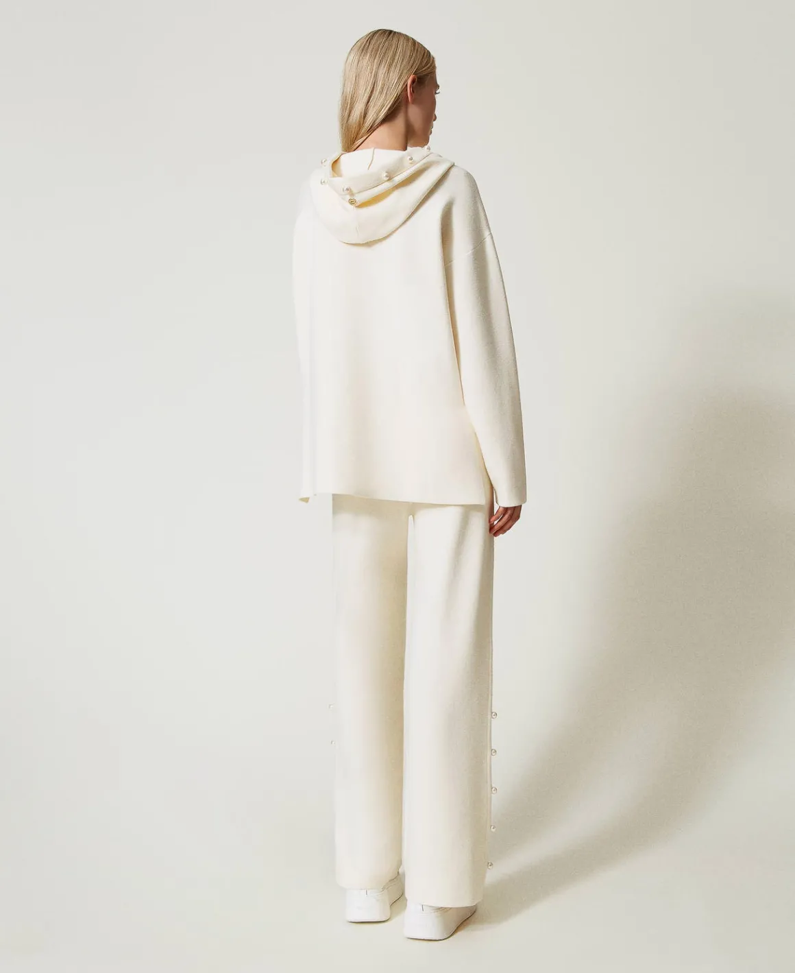 TWINSET Milano Pantaloni Wide Leg In Maglia Con Perle | Pantaloni Ampi E A Palazzo