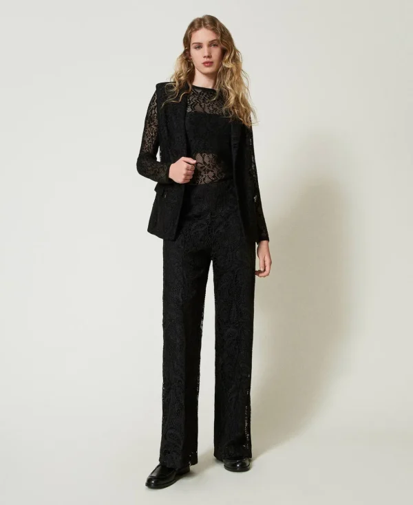 TWINSET Milano Pantaloni Wide Leg In Pizzo Macramè | Pantaloni Eleganti | Pantaloni Ampi E A Palazzo