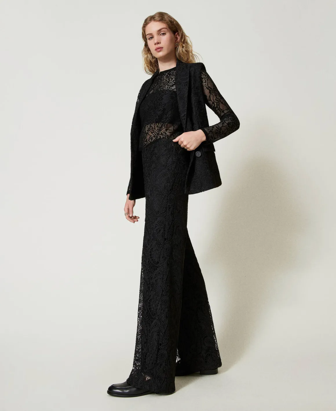 TWINSET Milano Pantaloni Wide Leg In Pizzo Macramè | Pantaloni Eleganti | Pantaloni Ampi E A Palazzo