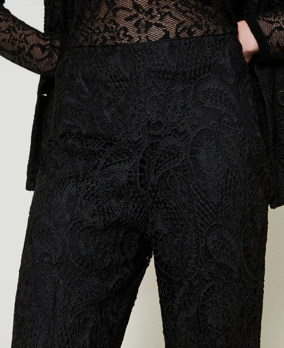 TWINSET Milano Pantaloni Wide Leg In Pizzo Macramè | Pantaloni Eleganti | Pantaloni Ampi E A Palazzo