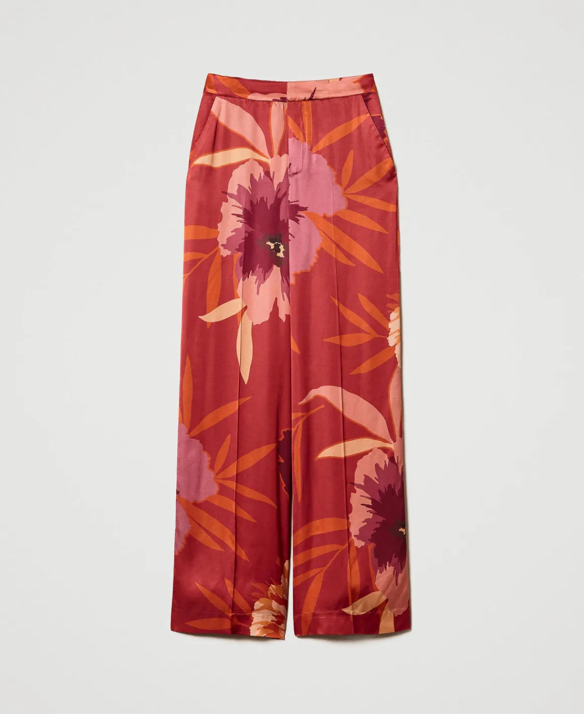 TWINSET Milano Pantaloni Wide Leg In Raso A Fiori | Pantaloni Ampi E A Palazzo