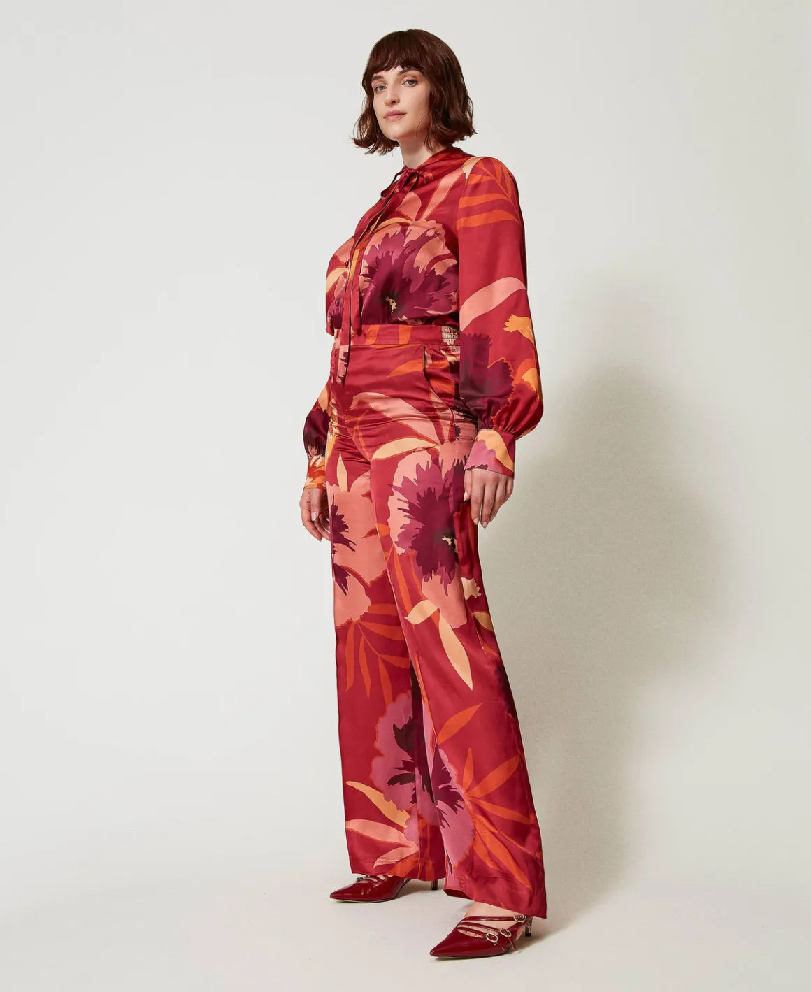 TWINSET Milano Pantaloni Wide Leg In Raso A Fiori | Pantaloni Ampi E A Palazzo