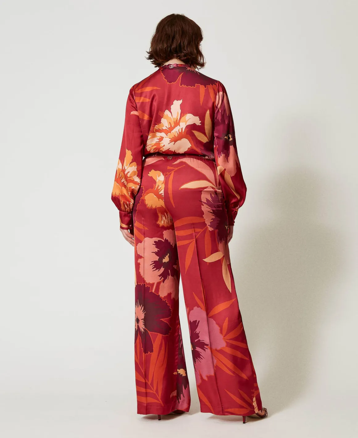 TWINSET Milano Pantaloni Wide Leg In Raso A Fiori | Pantaloni Ampi E A Palazzo