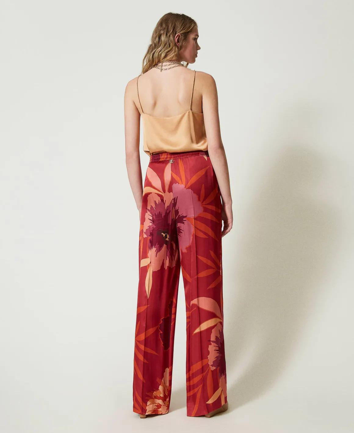 TWINSET Milano Pantaloni Wide Leg In Raso A Fiori | Pantaloni Ampi E A Palazzo