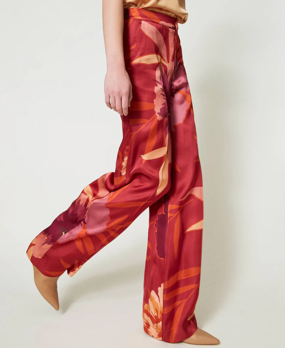 TWINSET Milano Pantaloni Wide Leg In Raso A Fiori | Pantaloni Ampi E A Palazzo