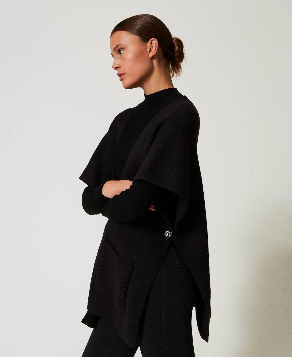 TWINSET Milano Poncho In Maglia Con Ricamo Logo | Poncho