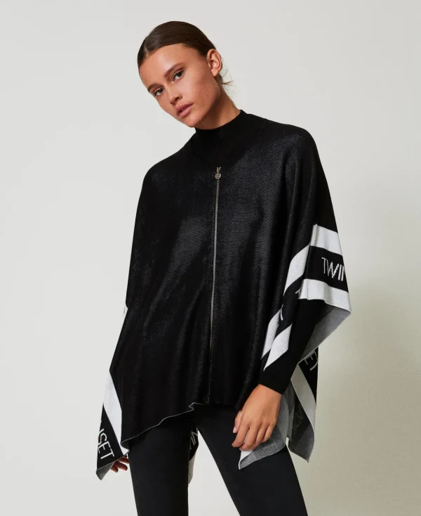 TWINSET Milano Poncho In Maglia Jacquard Con Logo | Poncho