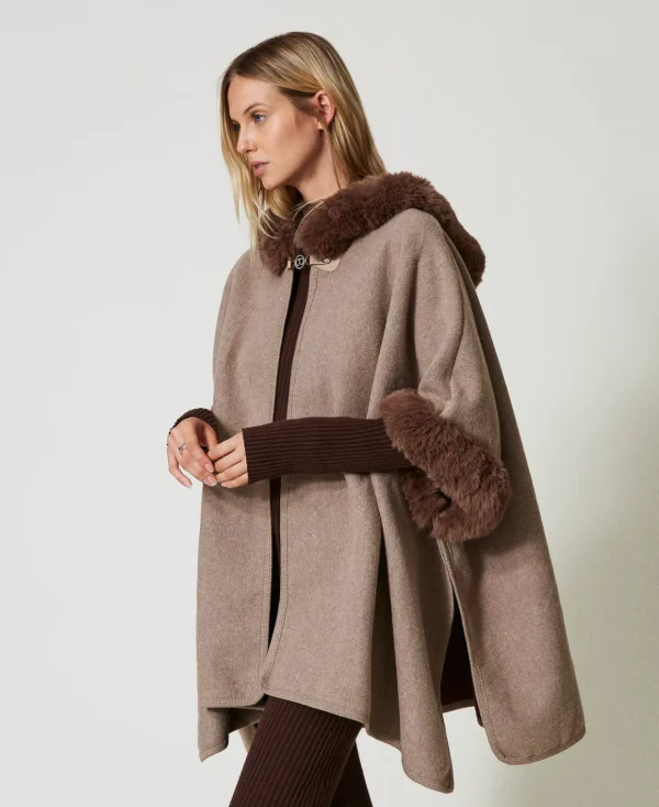 TWINSET Milano Poncho In Panno E Faux Fur | Poncho
