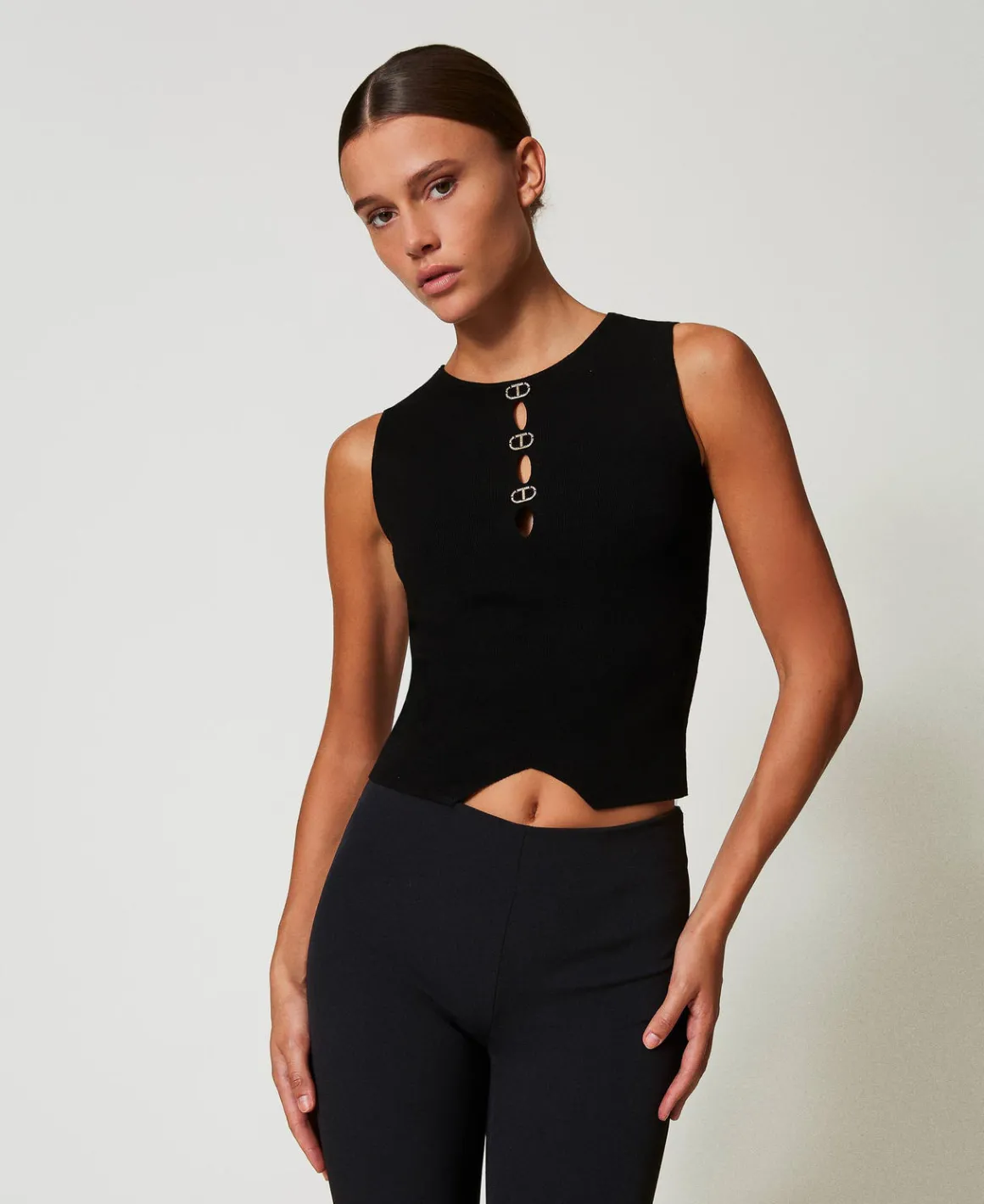 TWINSET Milano Top Doppio Uso In Maglia Con Oval T | T-Shirt E Top