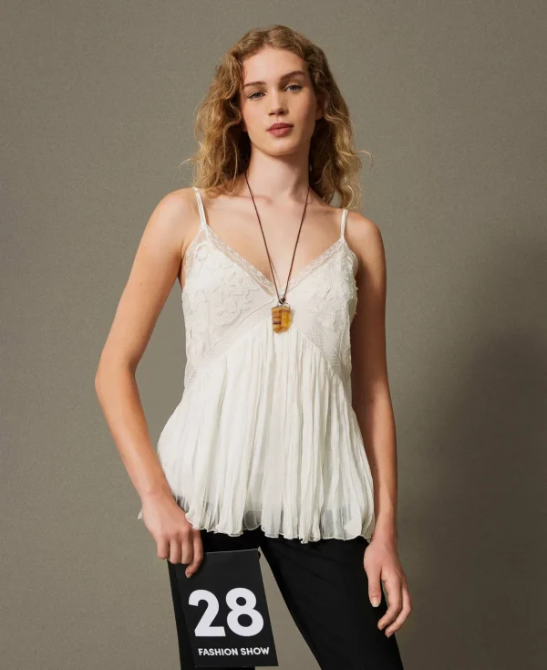 TWINSET Milano Top In Creponne E Tulle | T-Shirt E Top