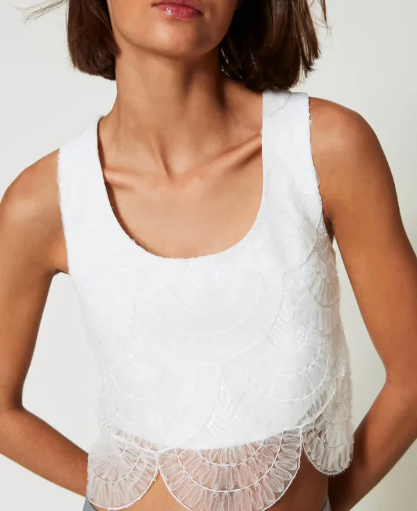 TWINSET Milano Top In Crêpe Cady E Organza Ricamata | T-Shirt E Top