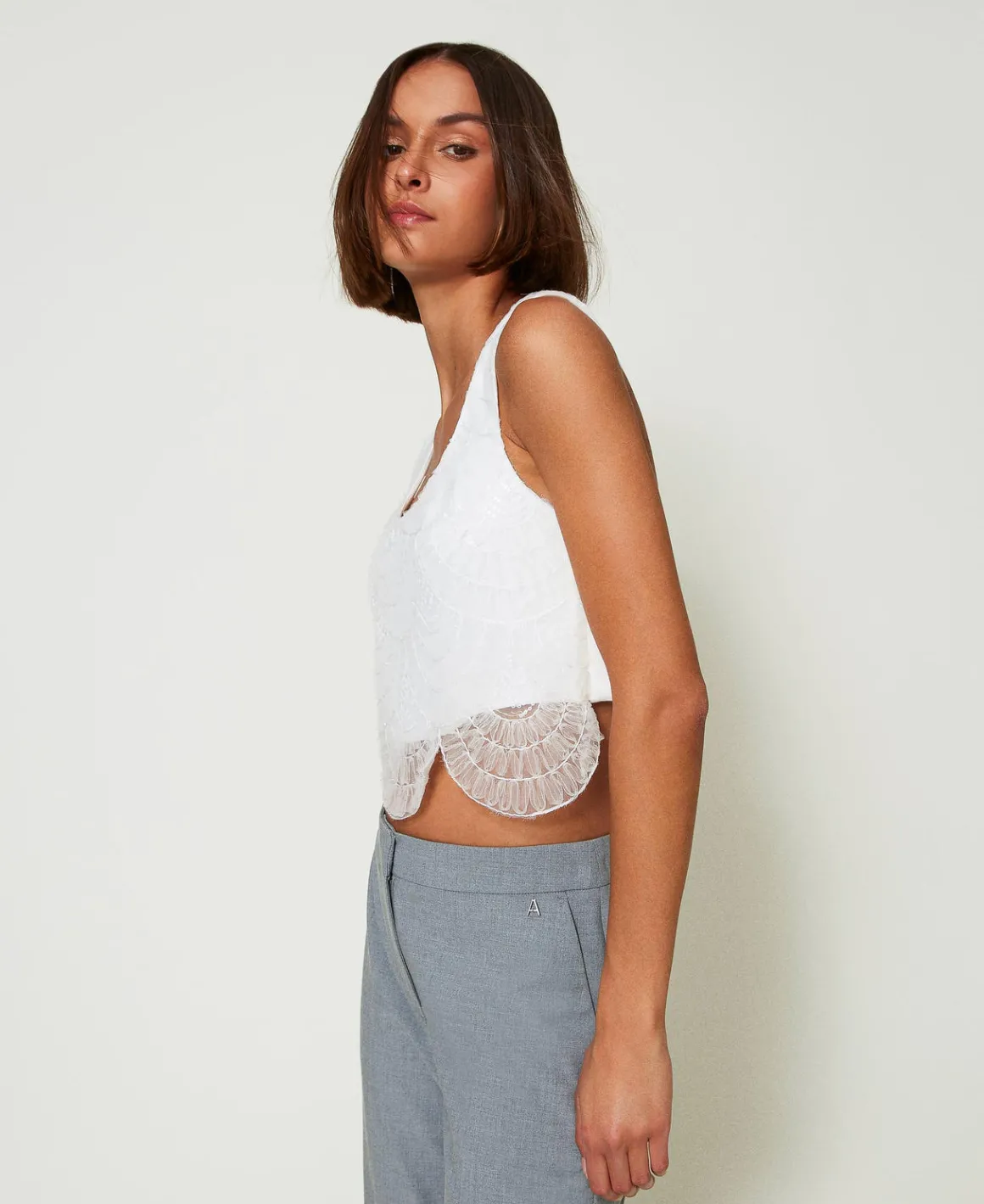 TWINSET Milano Top In Crêpe Cady E Organza Ricamata | T-Shirt E Top