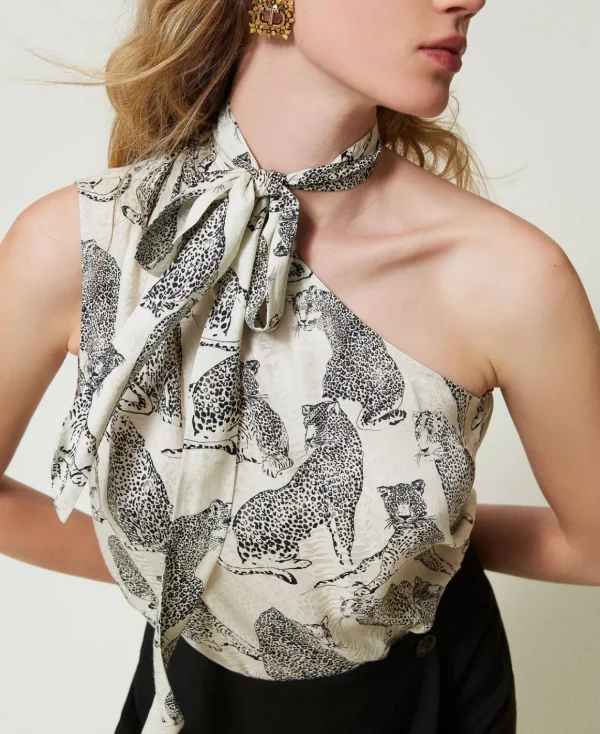 TWINSET Milano Top Monospalla Jacquard Con Stampa Giaguaro | T-Shirt E Top