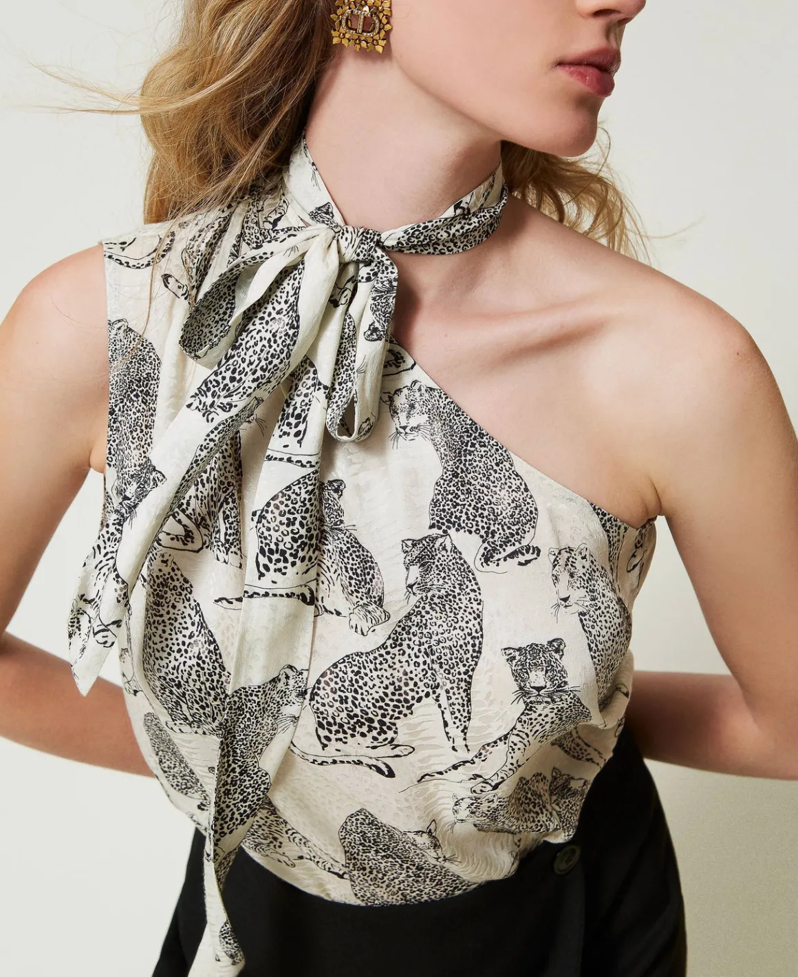 TWINSET Milano Top Monospalla Jacquard Con Stampa Giaguaro | T-Shirt E Top
